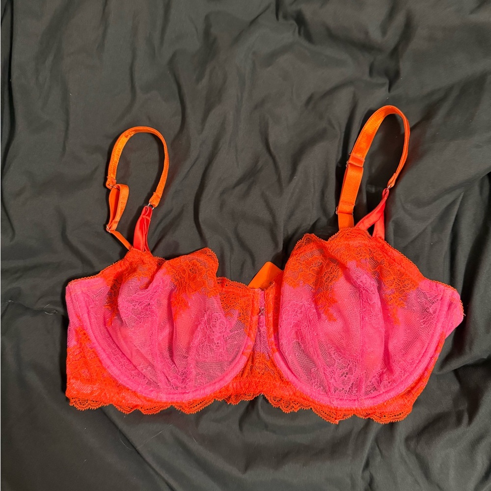 Savage X Fenty Vibrant Pink and Orange Lace Bra